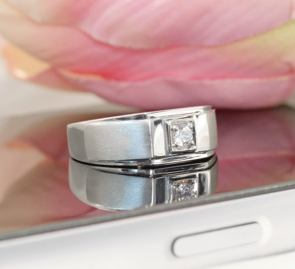 M92 - Natural Diamond 0.10 CT Natural Man Ring - หน้ากว้าง 7.5 mm.